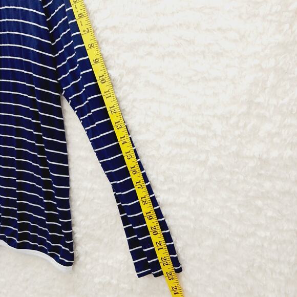 Sweater Open Cardigan Size L Navy Stripe Sailor Coastal Grandma Nautical Cruise - Picture 5 of 13